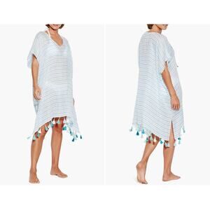 Seafolly Bali Hai Linen Stripe Cover-Up Tasseled Caftan One Size Swim Vacation